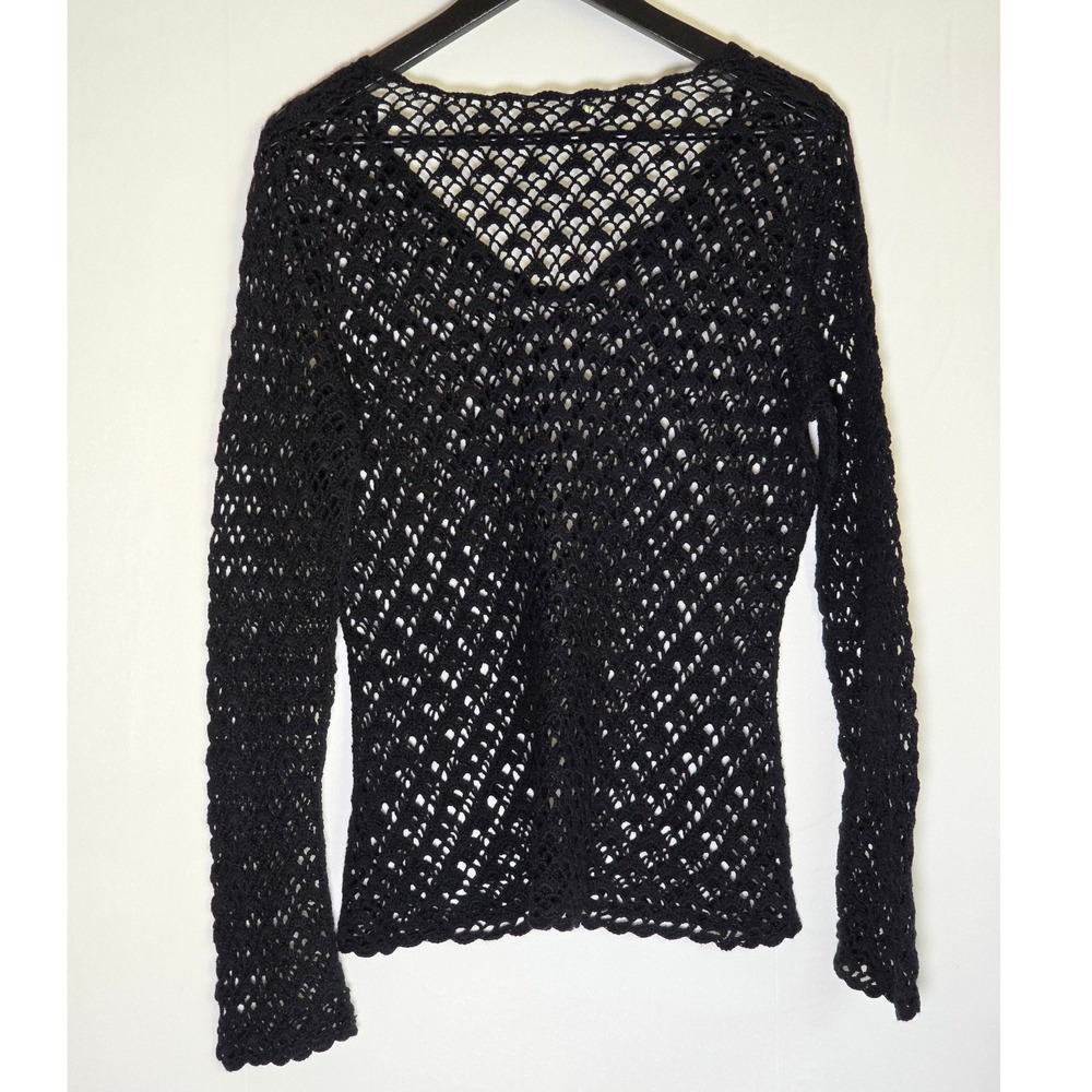 Women Crochet Open Knit Top Black Gothic Boho Sheer Pullover 90s grunge festival - Picture 3 of 9